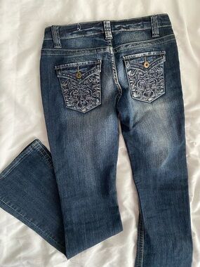 Illegal Low Rise Boot Cut Flared Jeans Embroidered Pockets